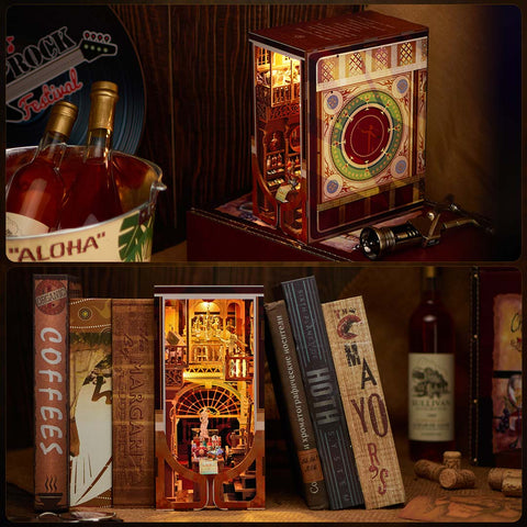 Fifijoy Roaring Twenties Speakeasy DIY Wooden Book Nook Bookshelf Insert