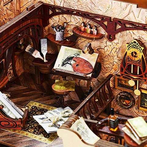 Fifijoy Painter's Day at Dusk DIY Wooden Puzzle Book Nook Shelf Insert